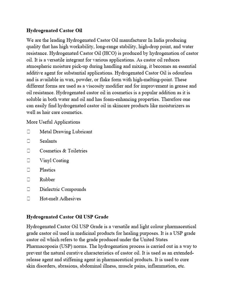 Hydrogenated Castor Oil PDF Oil Lubricant
