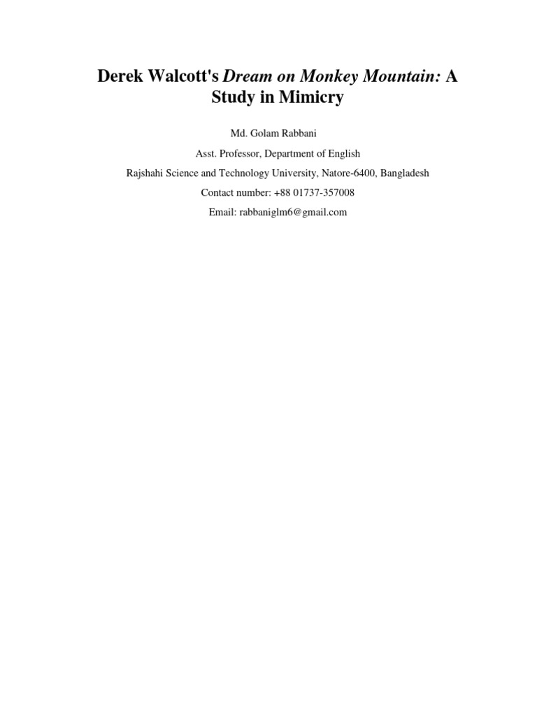 Derek Walcotts Dream On Monkey Mountain | PDF | Postcolonialism