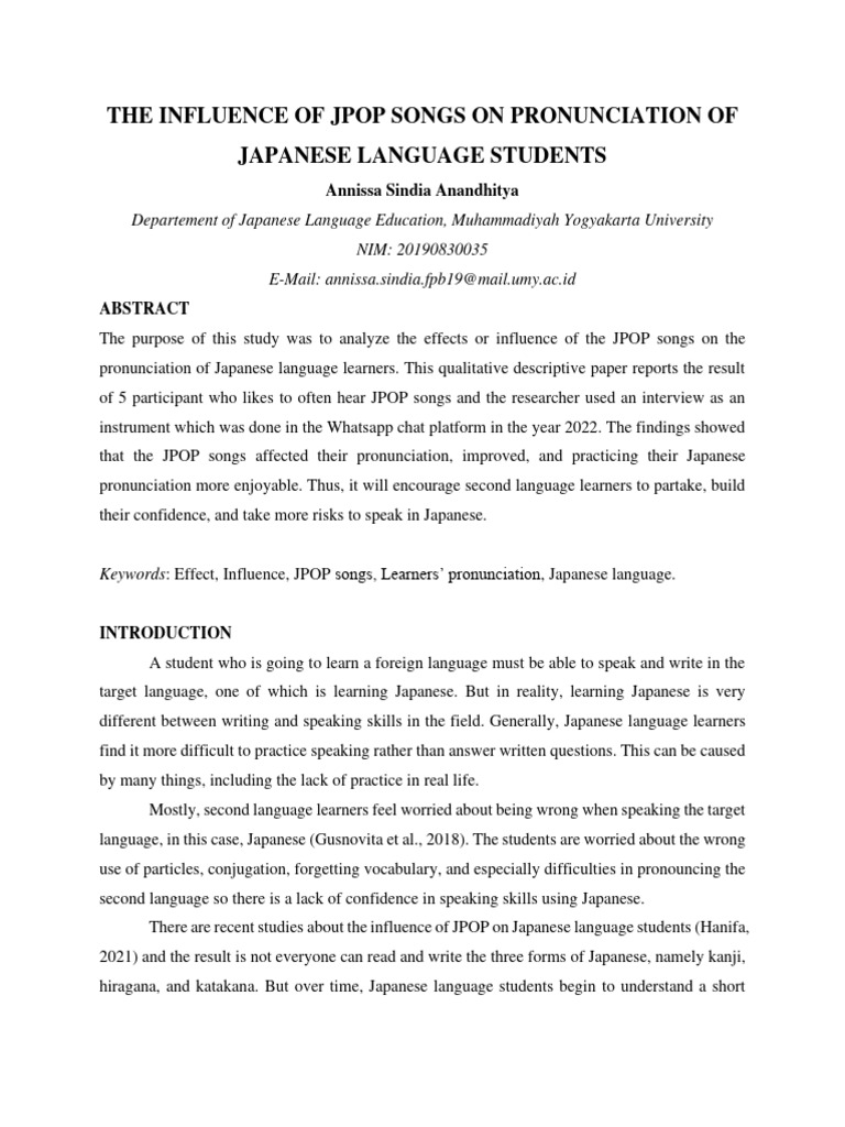 The Influence Of Jpop Songs On Pronunciation In Japanese Language 1