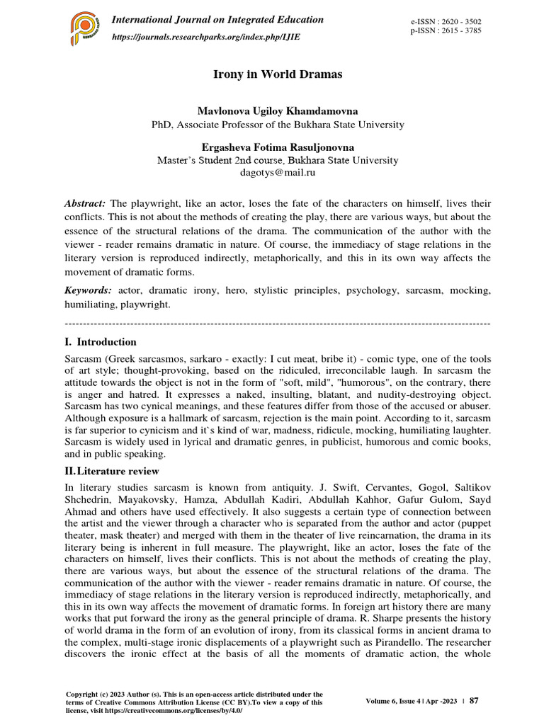 Irony in World Dramas PDF Hamlet Irony