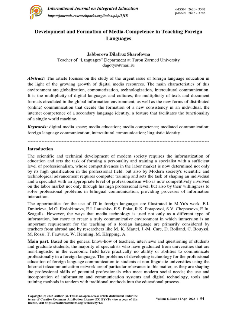 Development and Formation of in Teaching Foreign