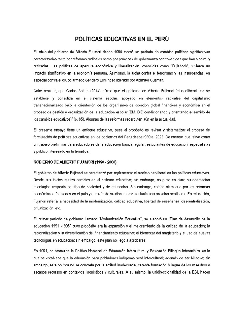 Ensayo Políticas Educativas | PDF | Educación de la primera infancia ...