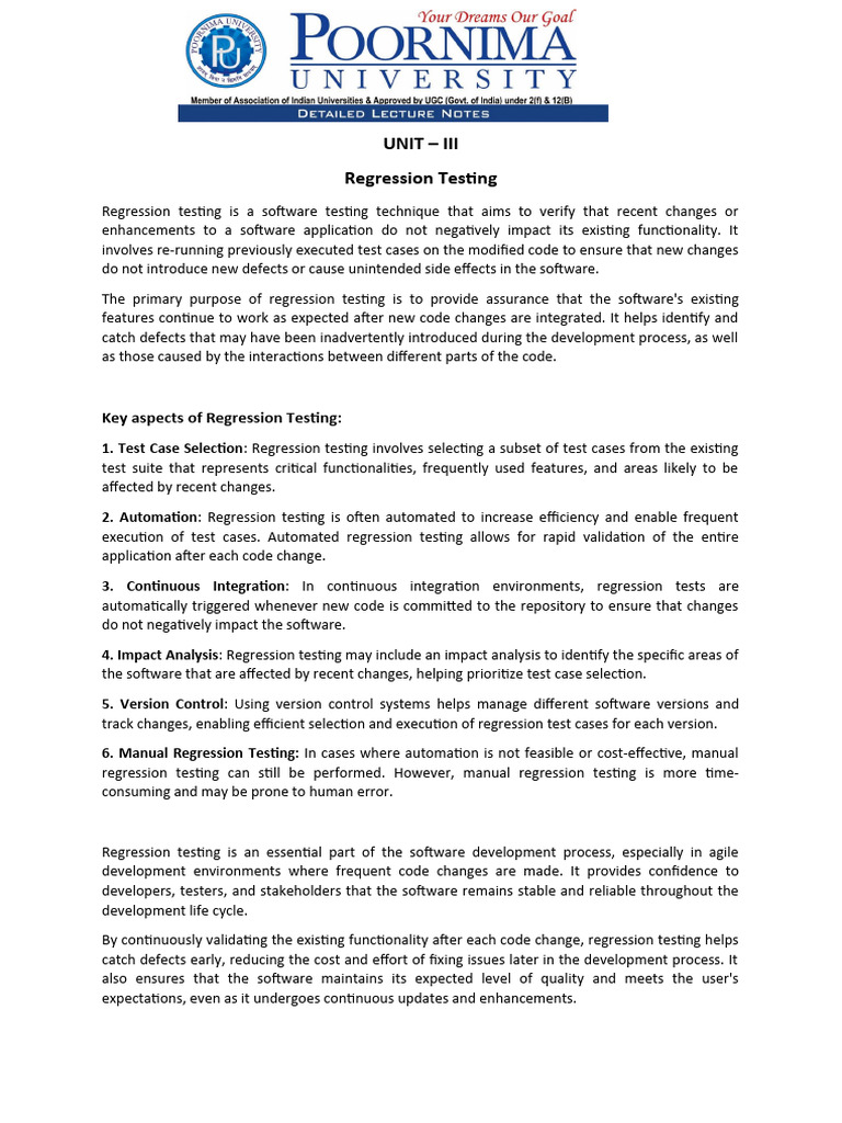 Unit Iii Regression Testing Pdf Software Testing Systems