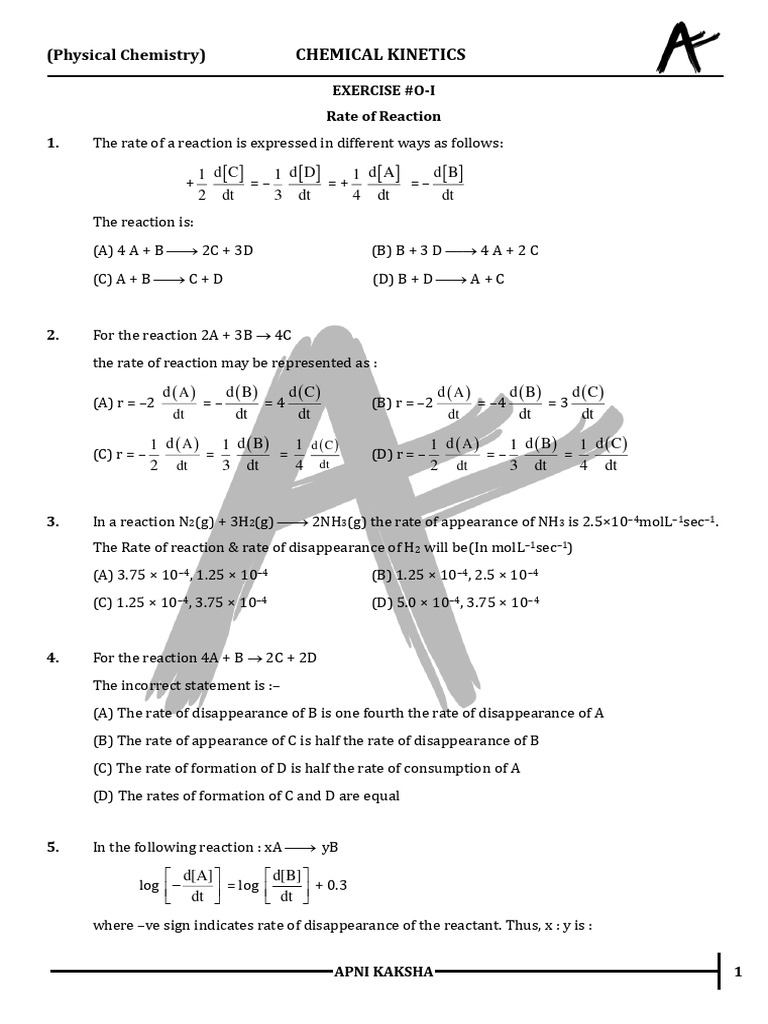 Exercise O 1 Chemical Kinetics Exercise Download Free Pdf
