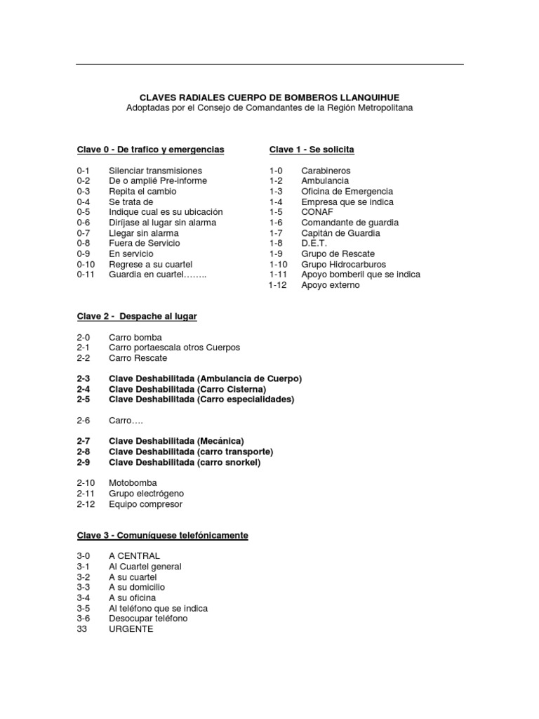 Claves Radiales Cuerpo de Bomberos Llanquihue Gestión de emergencias