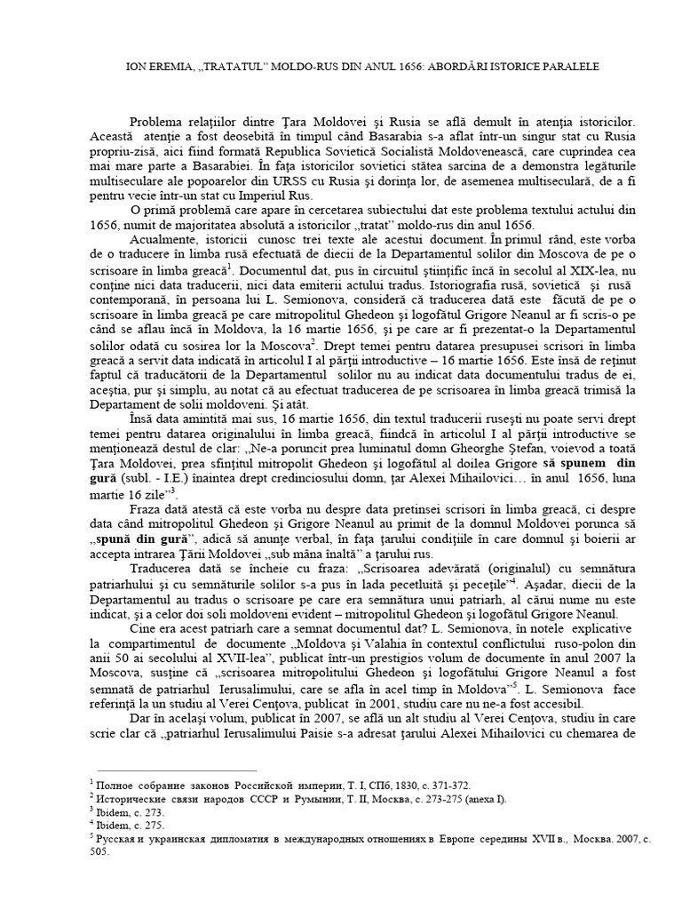 Tratatul Moldo Rus Din Anul 1656 Aborda | PDF