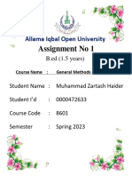 Research Based Assingment AIOU B.ed 1.5 Programme Course Code 8601