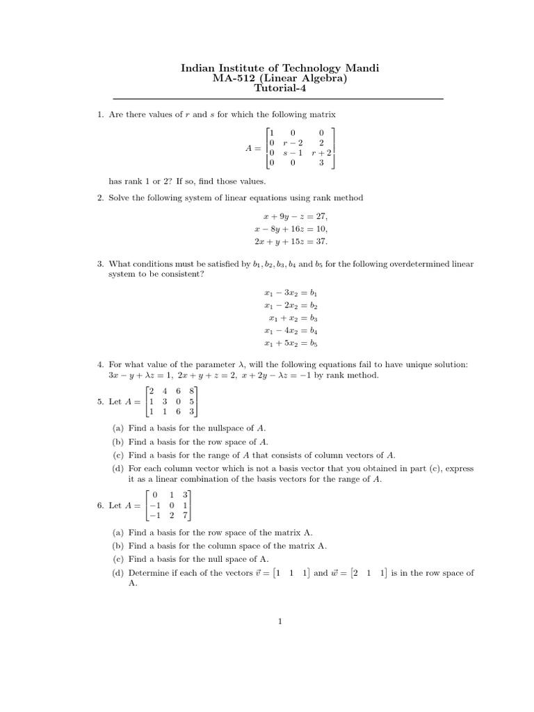 Tutorial 4 Pdf Matrix Mathematics Operator Theory