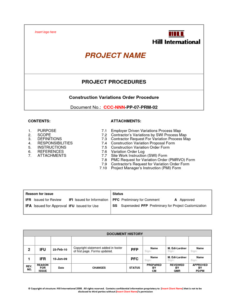 CCC-NNN-PP-07-PRM-02 Rev.2 Construction Variation Order Procedure | PDF ...