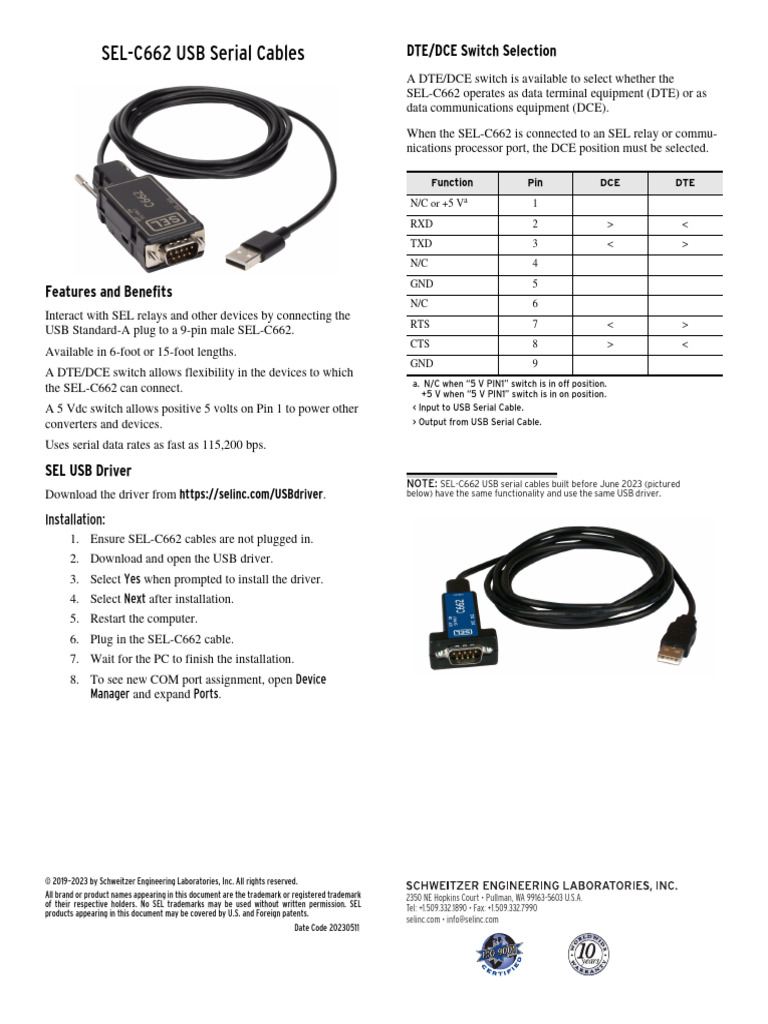 SEL-C662 USB Serial Cable Guide | PDF | Usb | Telecommunications Equipment