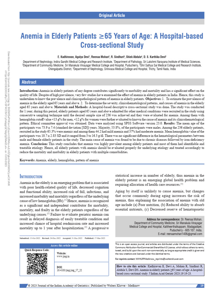 Anemia in Elderly Patients 65 Years of Age a.5 | PDF