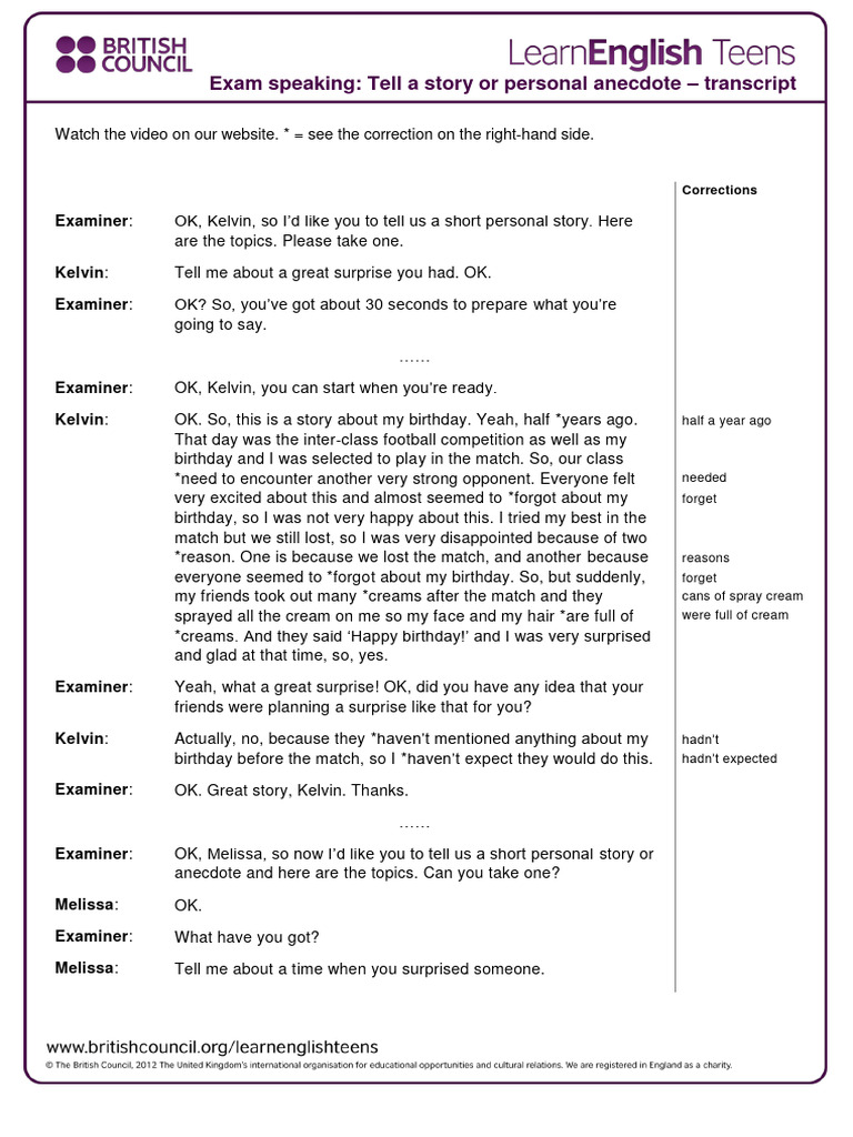 Tell A Story or Personal Anecdote - Transcript 2 | PDF