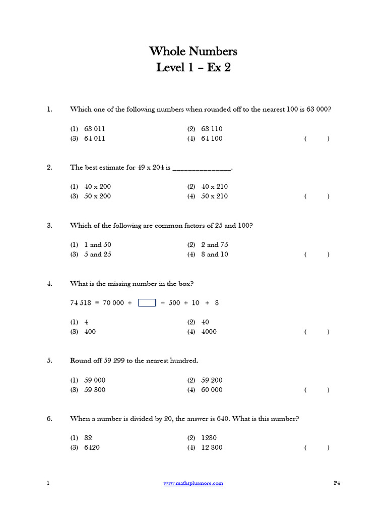 P4 whole numbers l1 ex2 download free pdf arithmetic mathematics