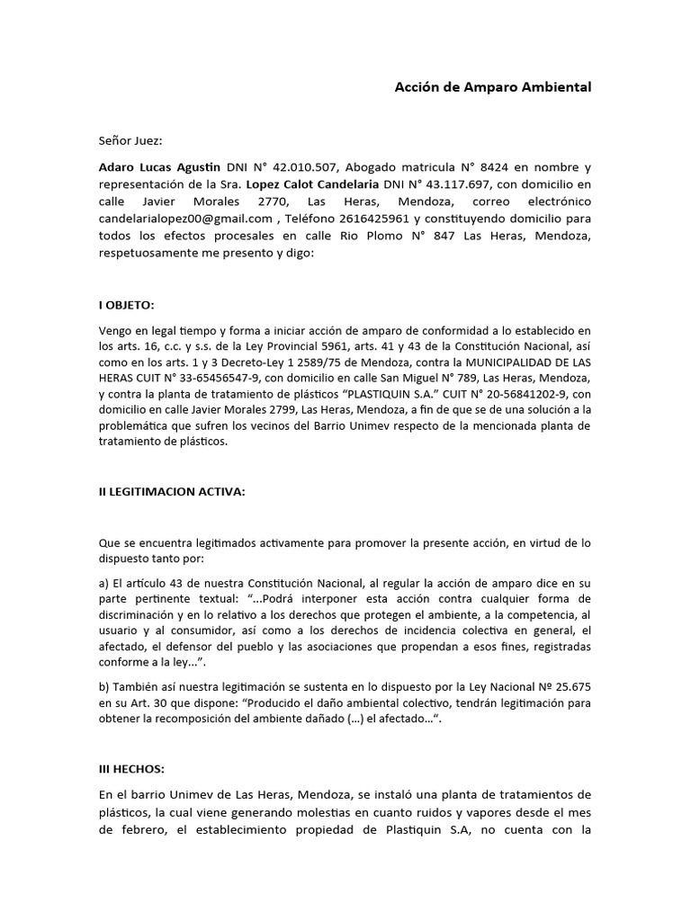 Acción de Amparo Ambiental adaro | PDF | Gobierno | Justicia