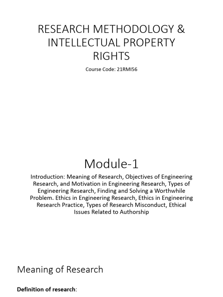 Module 1 Research Methodology Intellectual Property Rights Pdf