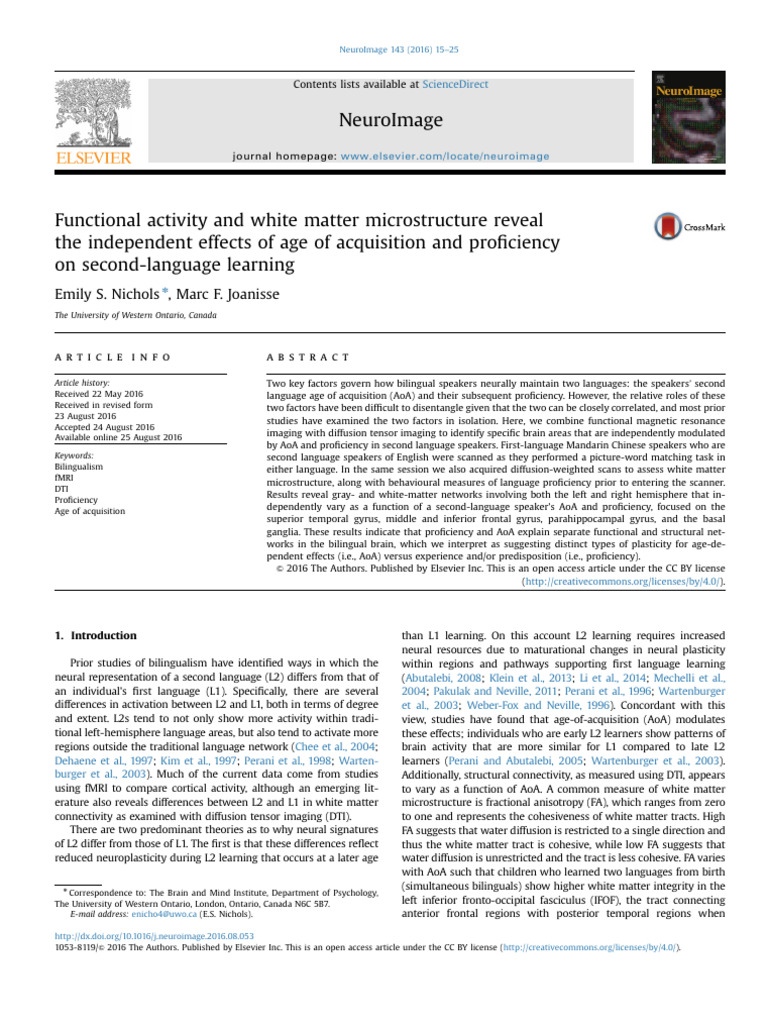Age of Acquisition and Proficiency in L2 | PDF | Second Language ...
