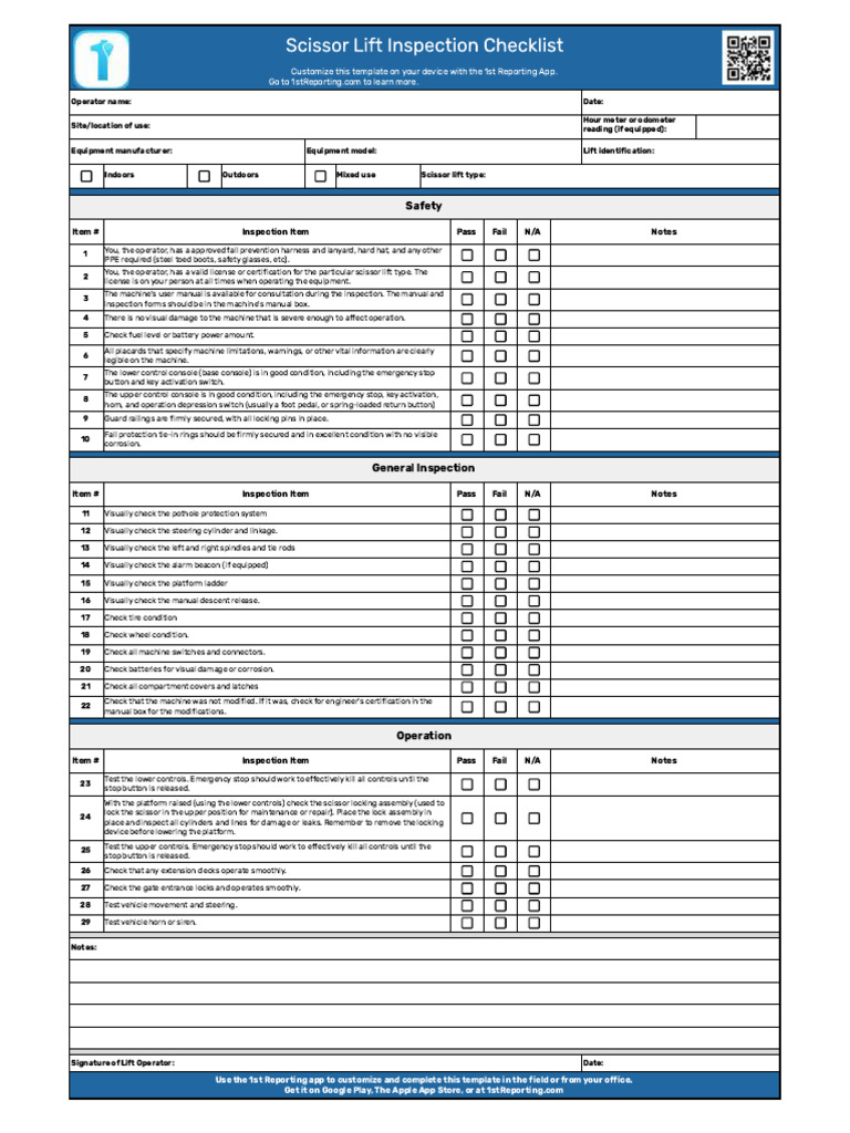 49 Scissor Lift Inspection Checklist | PDF