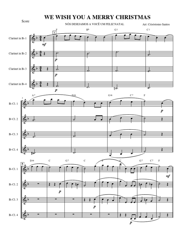 We Wish You A Merry Christmas For Clarinet Quartet In Schools (arr - 11