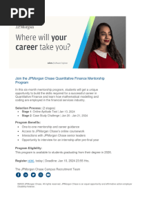 JP Morgan Chase Quant Finance Mentorship Program - 2024 Flyer