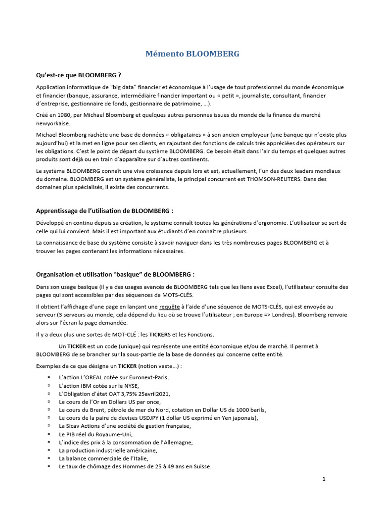 Guide d'Utilisation de Bloomberg | PDF | Affaires | Finance et gestion ...