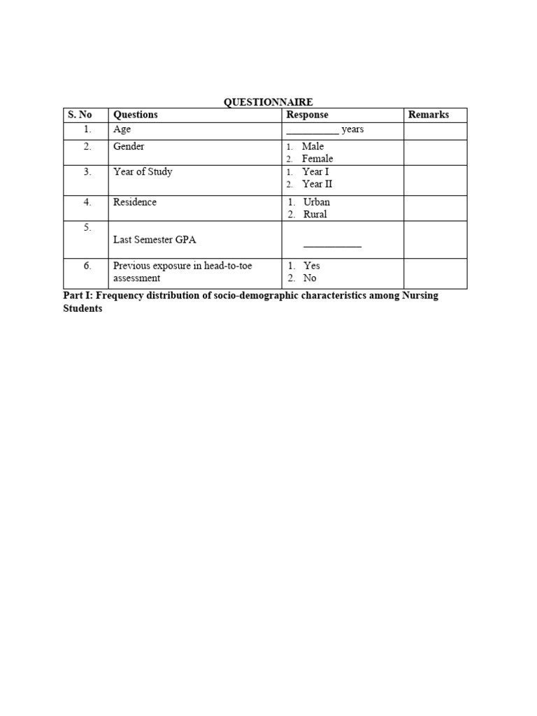 Head To Toe Pre Assessment Form | Download Free PDF | Medicine ...
