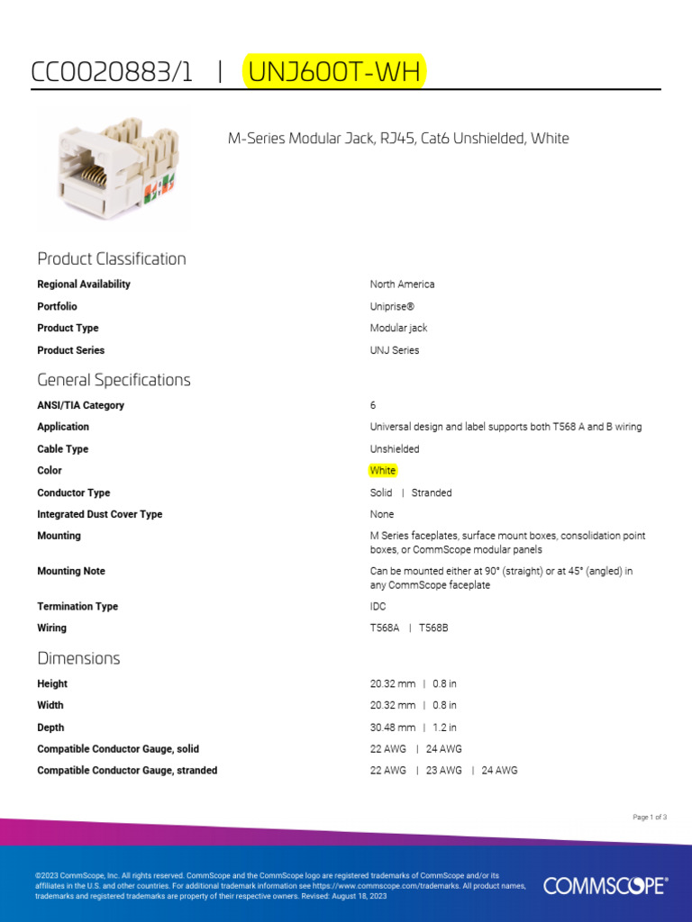 Commscope UNJ600T-WH Spec | PDF | Building Engineering | Electrical ...