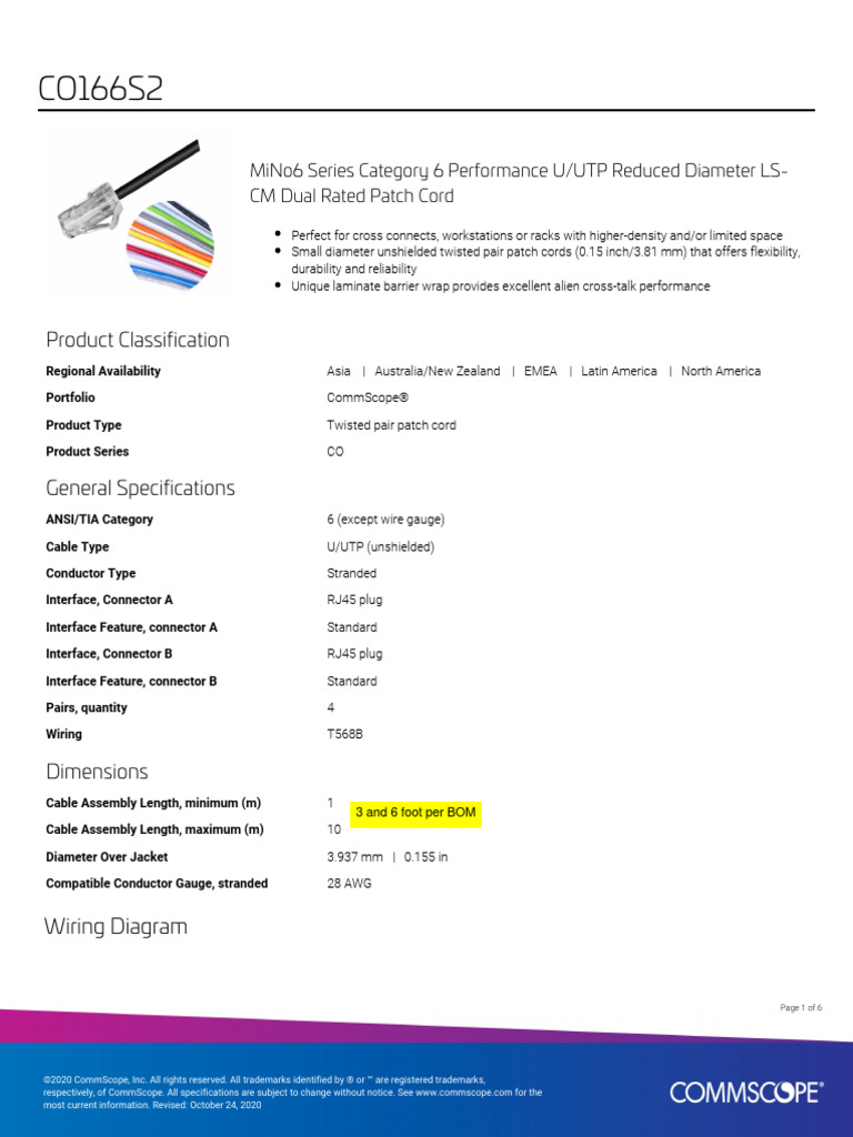Commscope CAT6 Patch Cables Spec PDF Electrical Connector