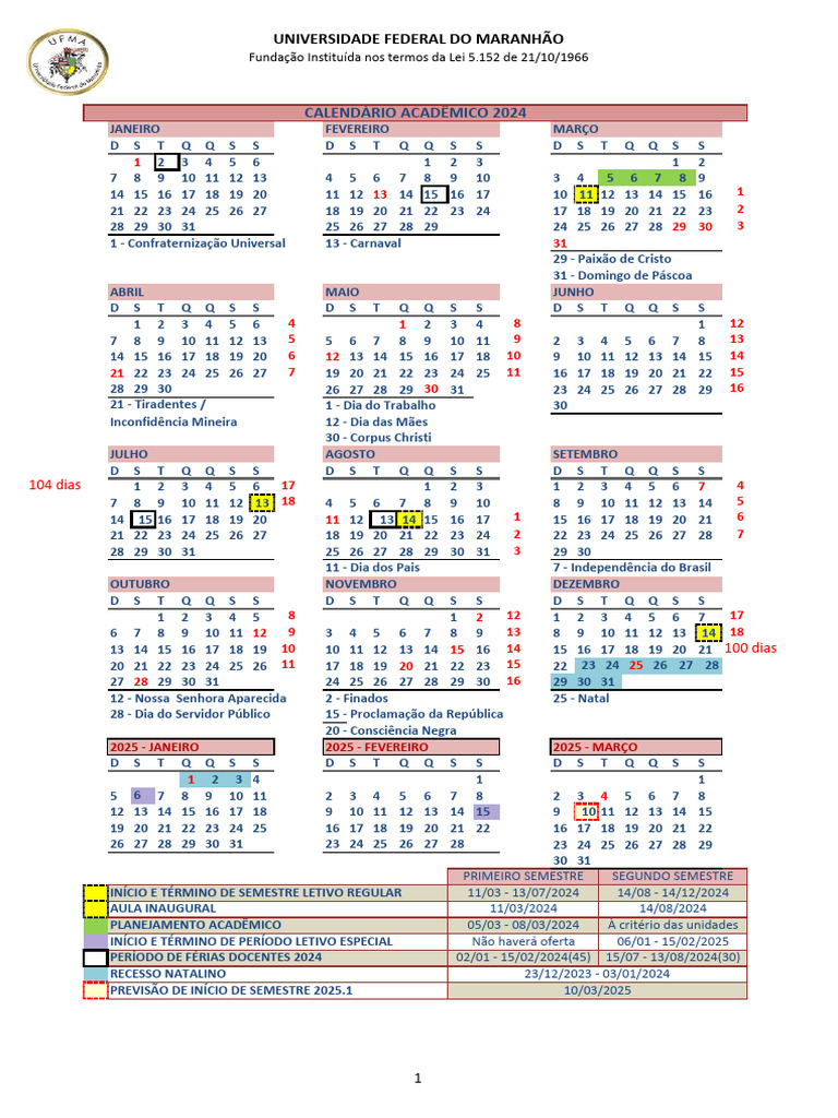 2024 Calendario UFMA Completo PDF