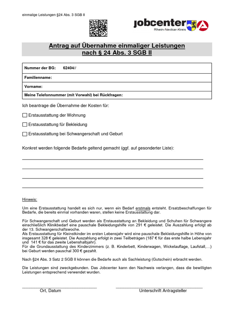 Antrag Auf Übernahme Einmaliger Leistungen | PDF