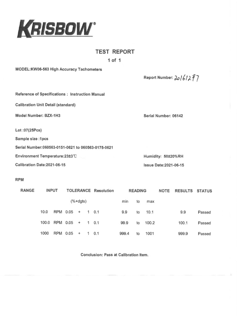 Certificate CalibrationTachometer PDF