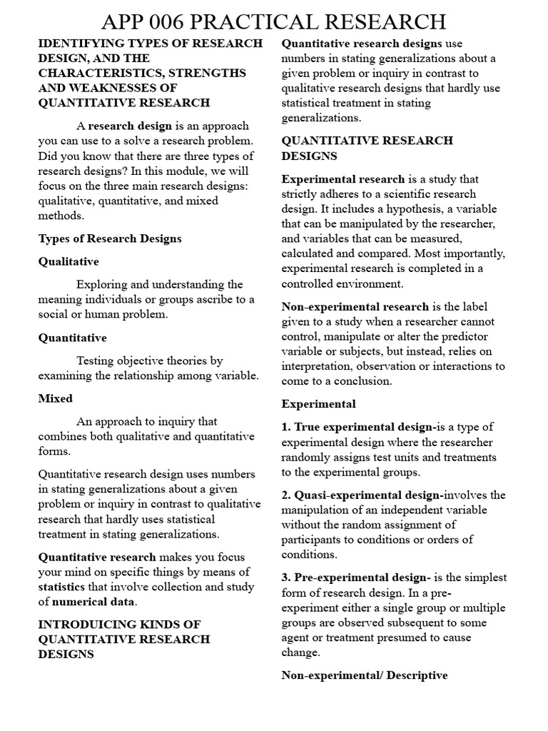 Quantitative Research Design Overview | PDF