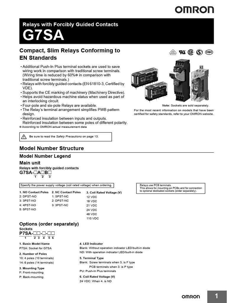 j120 G7sa Relays With Forcibly Guided Contacts Datasheet en | PDF ...