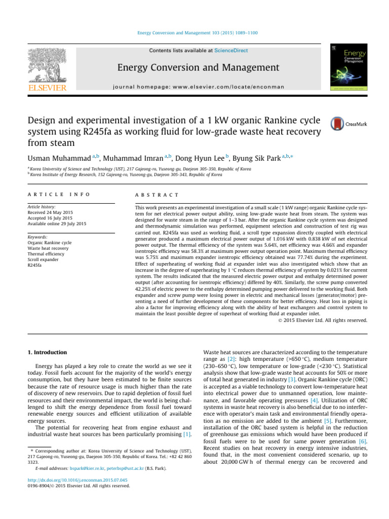 Design and experimental investigation of a 1kW organic Rankine cycle ...