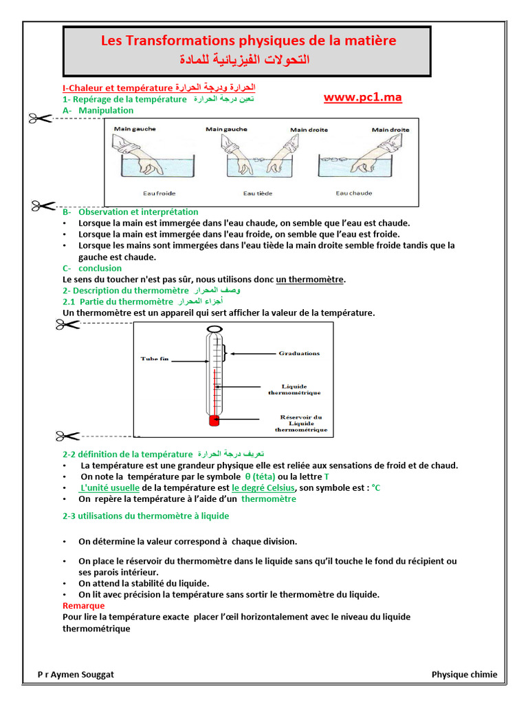 Cours La Chaleur Et Les Changements Detat Physique de La Matiere ...