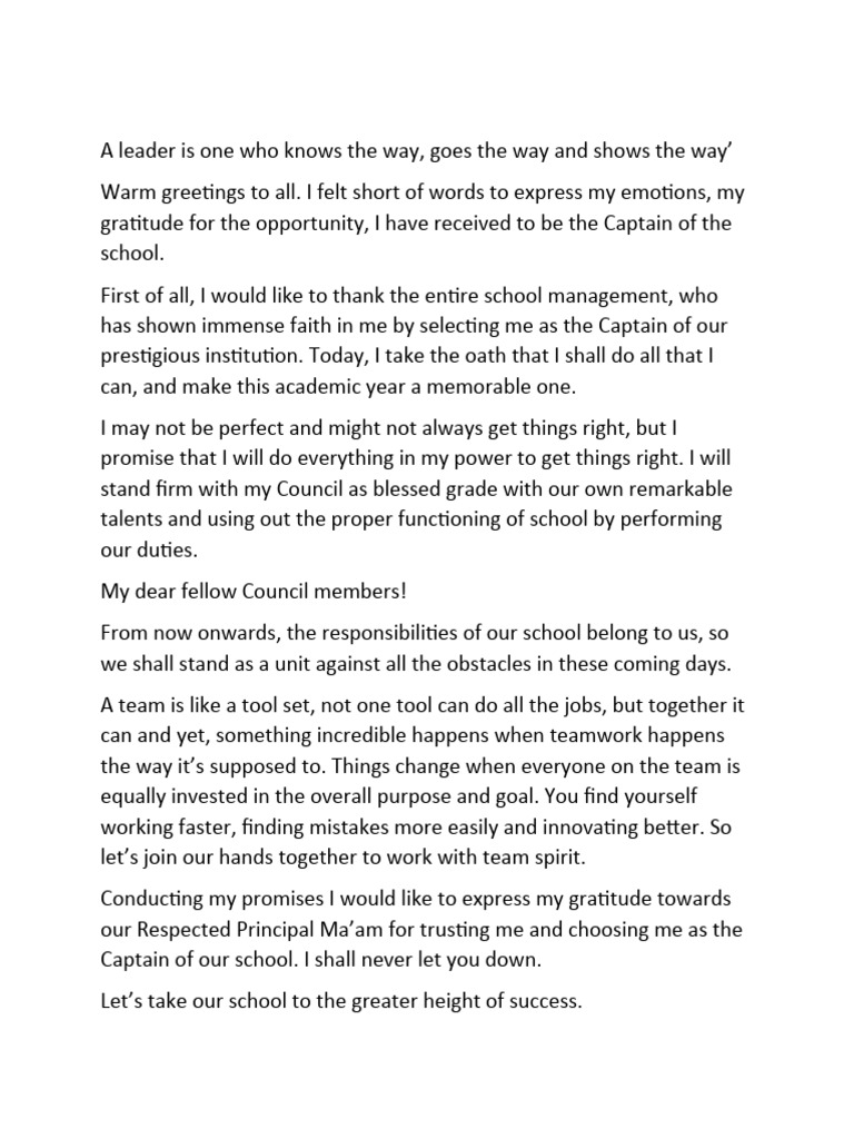 School Captain's Oath and Vision | PDF