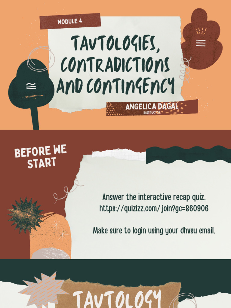 Tautologies, Contradictions, and Contingency | PDF | Contradiction ...