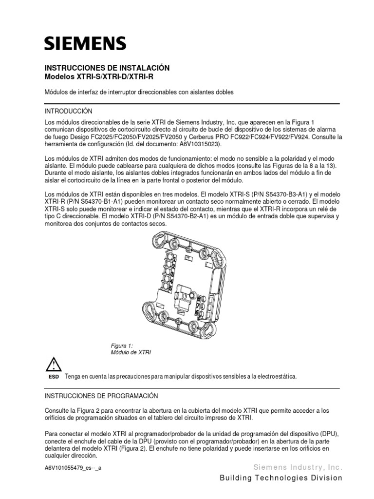 Manual de instalación SIEMENS XTRIS/XTRID/XTRIR PDF Resistor Relé