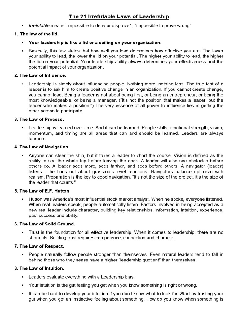 The 21 Irrefutable Laws of Leadership | PDF