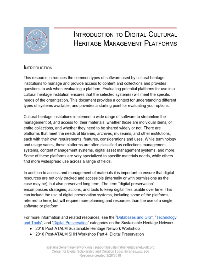Digital Cultural Heritage Management Tools | PDF | Computing ...