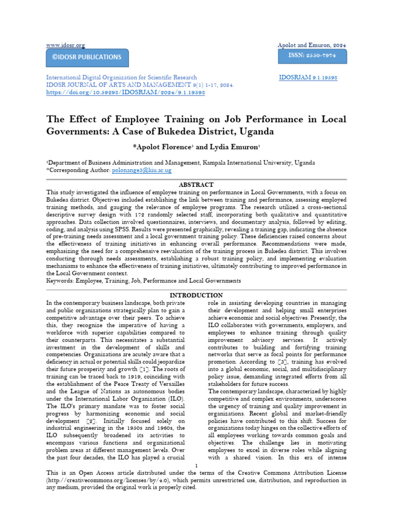 The Effect of Employee Training On Job Performance in Local Governments ...