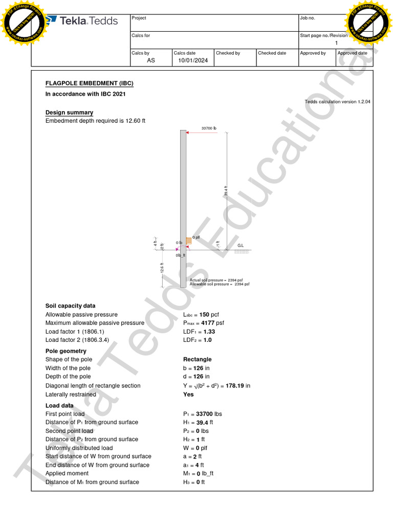 Flagpole Embedment Depth Calculation | PDF