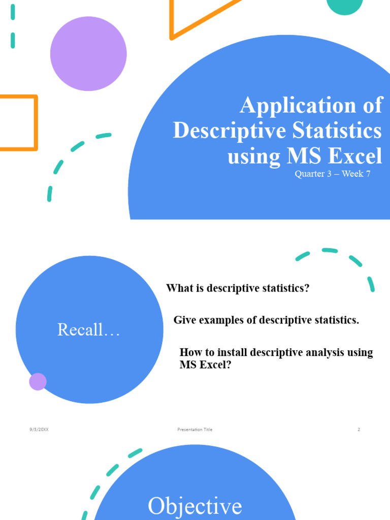 Application of Descriptive Statistics Using MS Excel | PDF