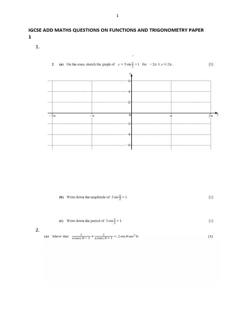 Igcse Add Maths QNS On Functions and Trigonometry Paper 1 and Paper 2a ...