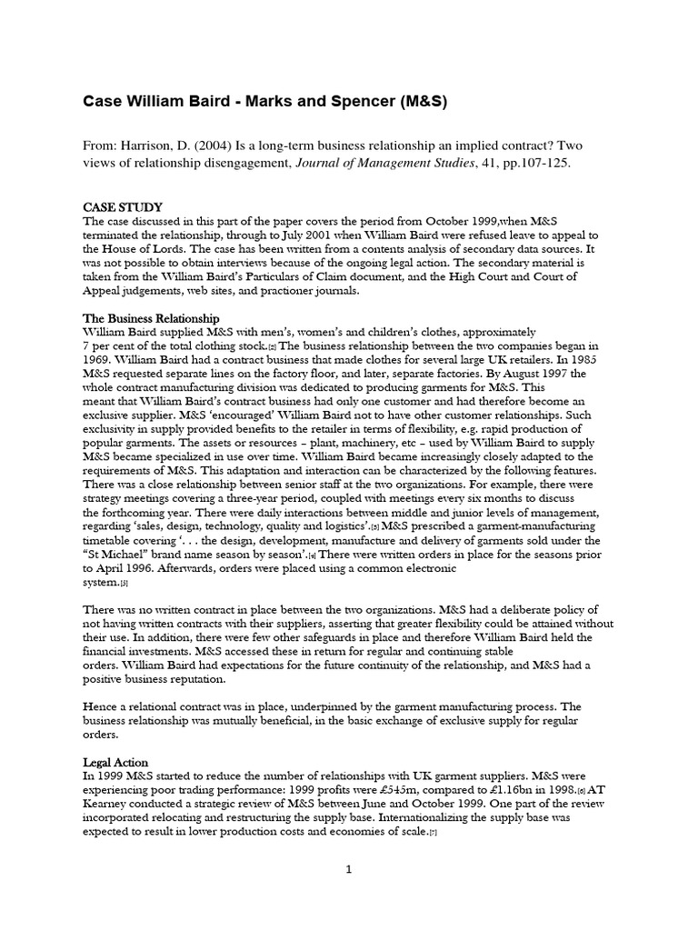 Baird v Marks & Spencer: Implied Contract Issues | PDF | Supply Chain ...