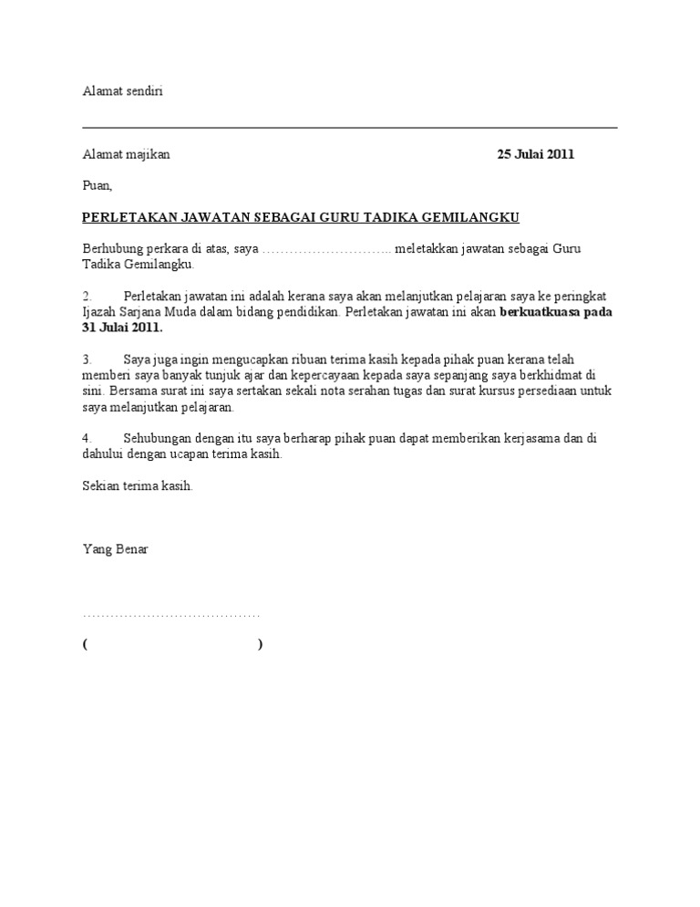 Surat Perletakan Jawatan 1 Pdf