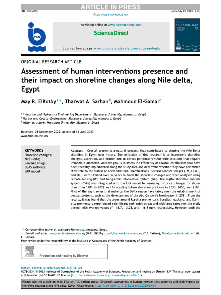Assessment of human interventions presence and PDF