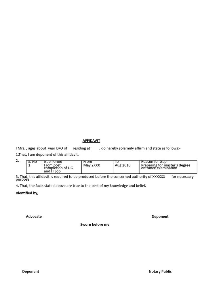 Gap Affidavit Format PDF