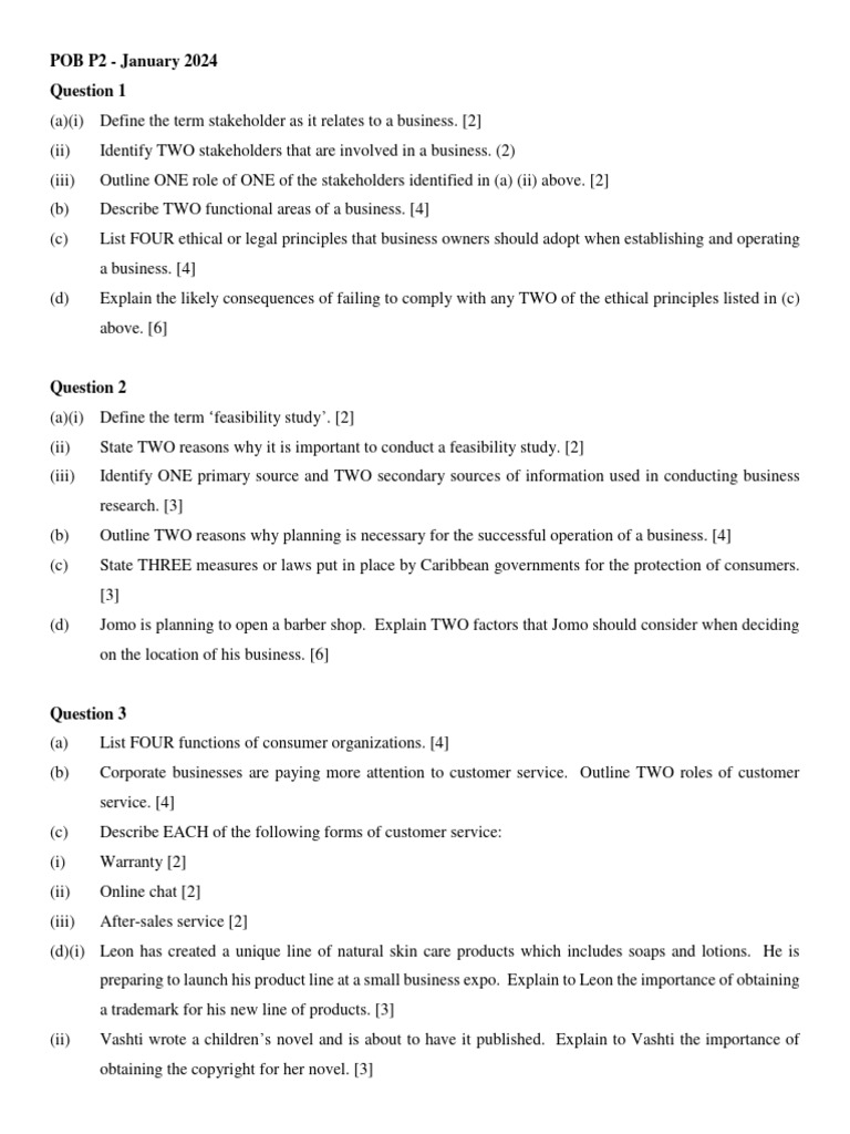 Pob P2 - Jan 2024 | PDF | Business Economics | Economies