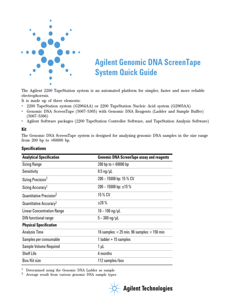 Manual. Tapestation gDNA QG PDF Gel Electrophoresis Biology