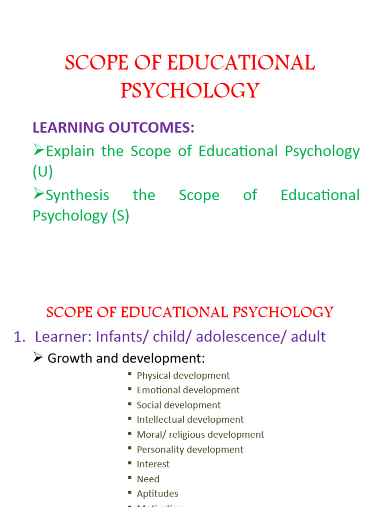Scope of Educational Psychology Explained | PDF | Learning ...